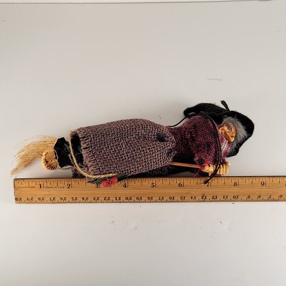 Vintage Witch Doll 9" Handmade Fabric & Resin Broomstick Hanging Decor Halloween - Picture 4 of 16